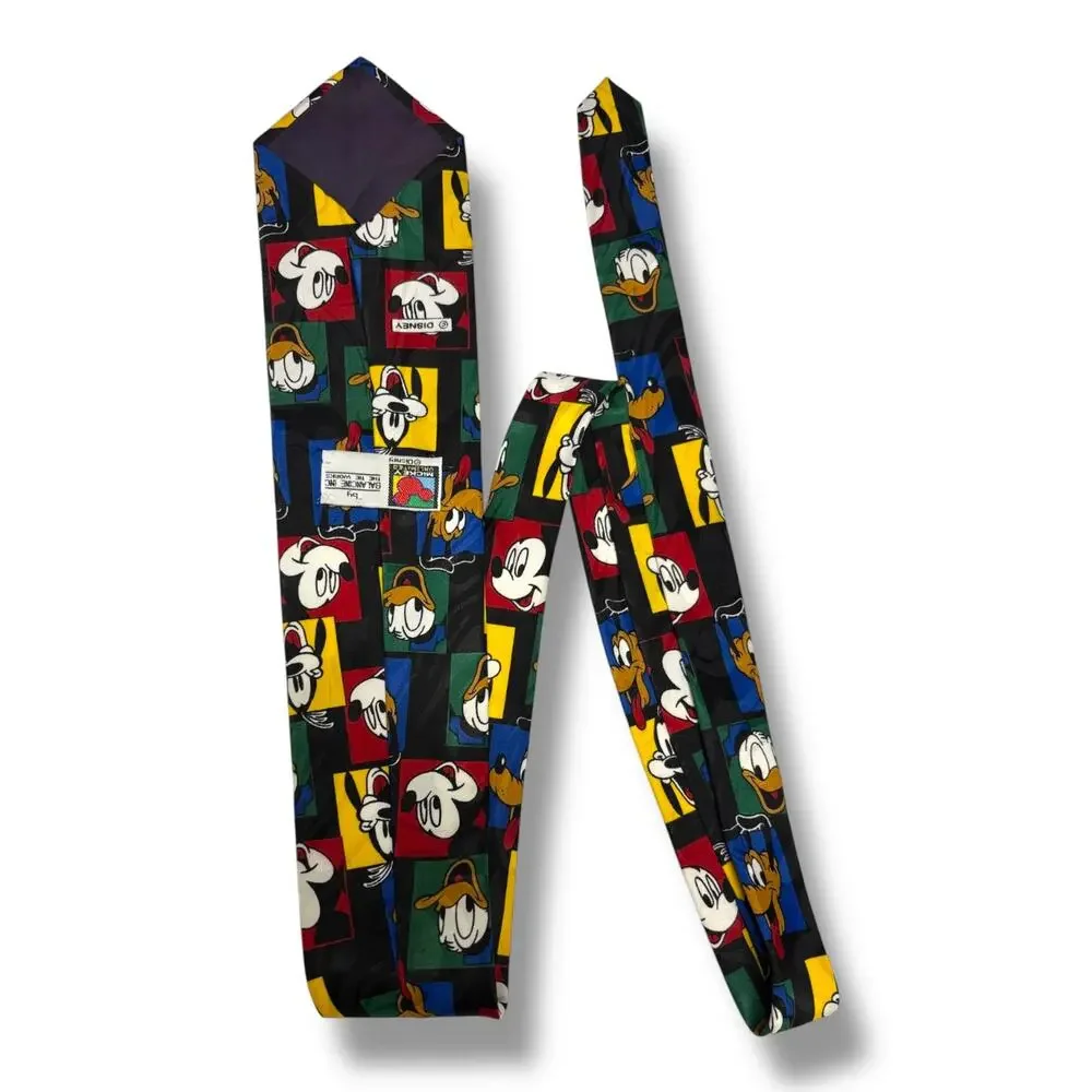 Vintage Disney Mickey Mouse Tie Goofy Donald Pluto Primary Colors Red Blue Green